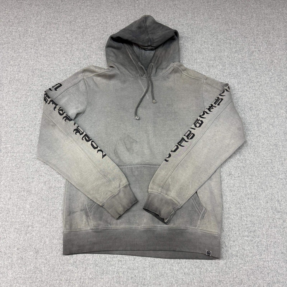 WT02 Hoodie Medium Gray Gothic Graphic Sleeve Print Streetwear Sweatshirt